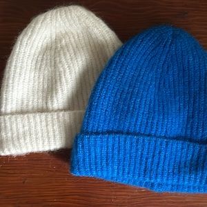 2 Sèzane Paul alpaca beanies, ivory + blue, very soft, like new, sold out colors